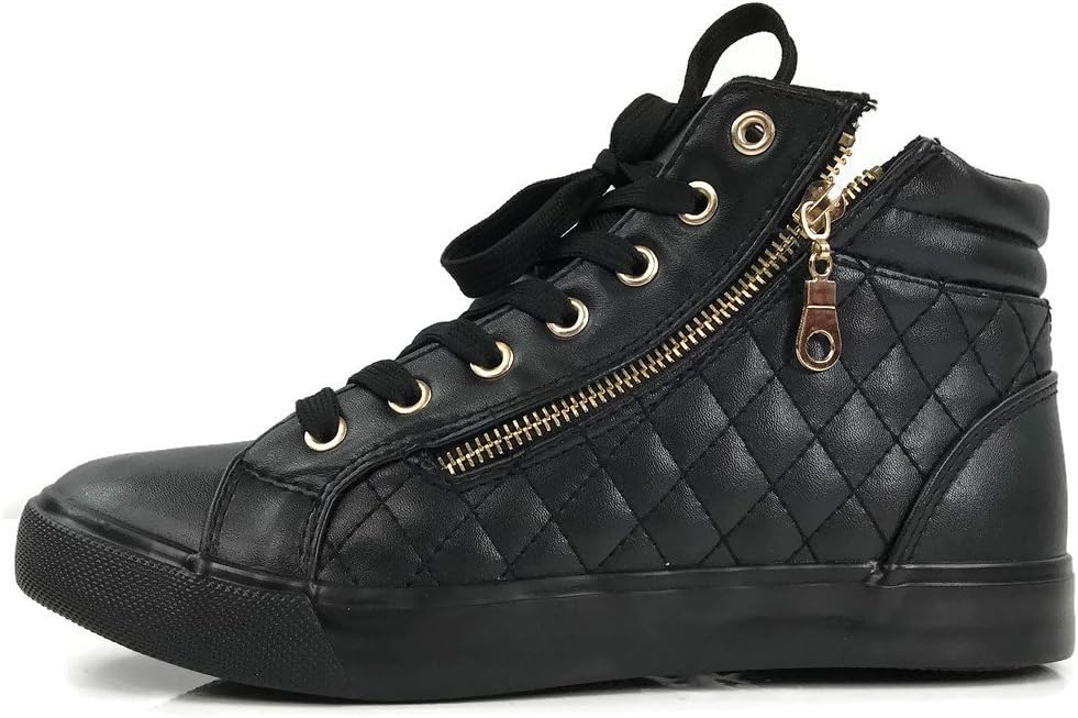 Womens Desire High Top Sneakers Quilted Puffy with Zipper Flat