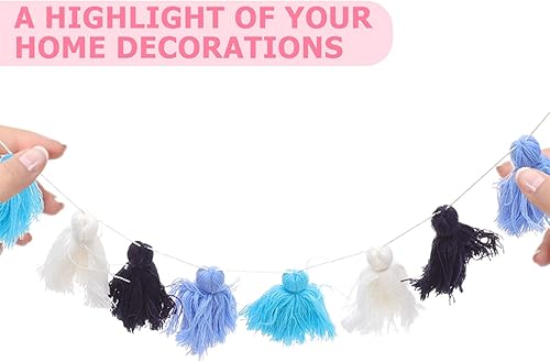 Vista 6 de ARTIBETTER Colgante de pared con borla de macarrón bohemio tejido a mano para habitaciones, espacios de estar, decoración mullida multiusos