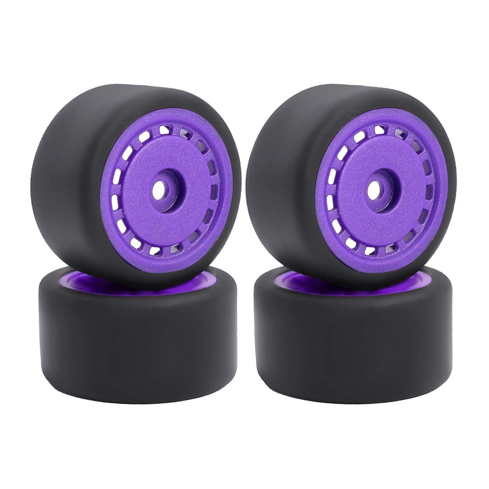 LAFEINA Pre-Glued Rubber Slick Tires and Wheels for 1/28 Losi Micro-T Replacement Parts (Purple) — image 1