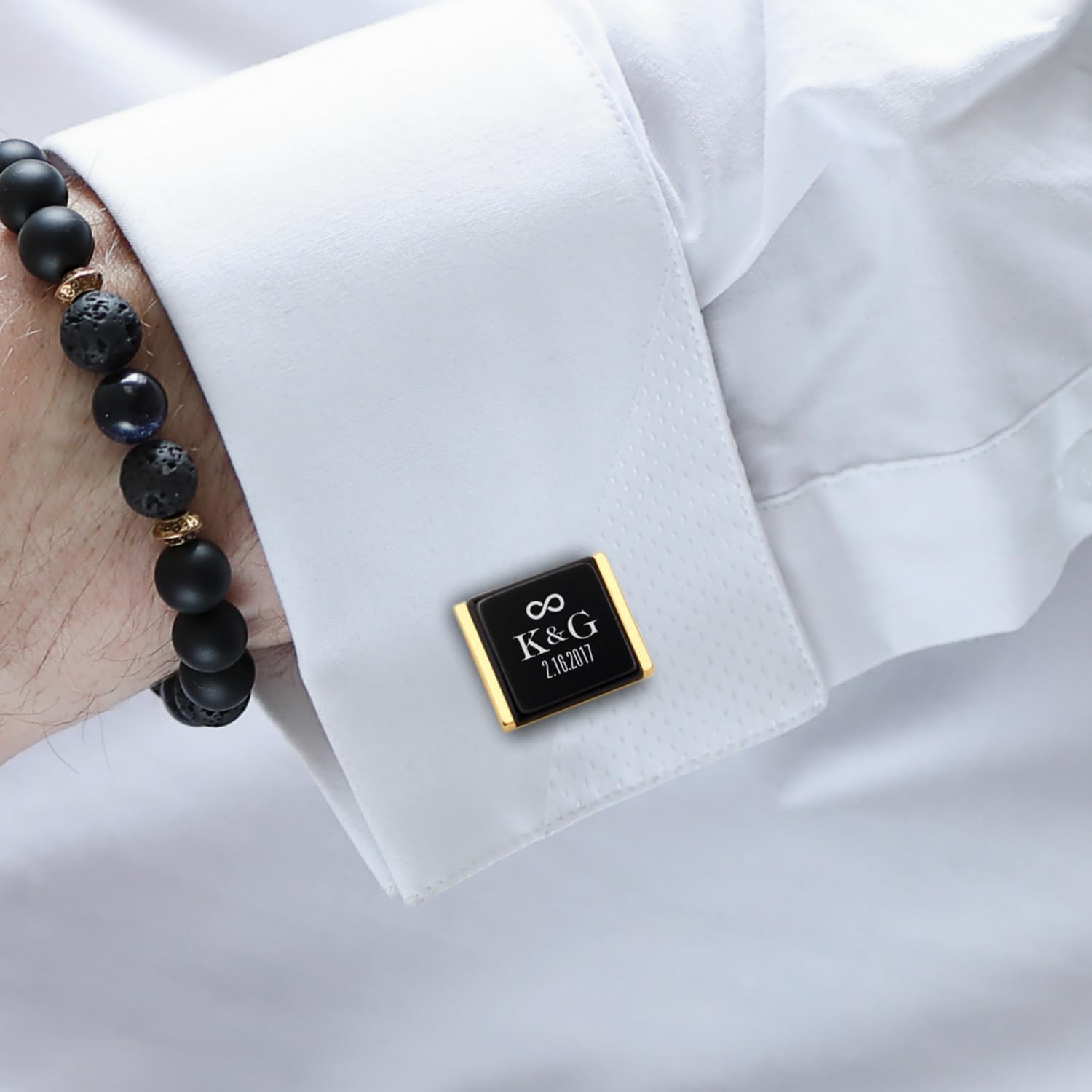 Custom wedding cufflinks - Groom cufflinks - Engraved Date and Initial gift for Groom - Anniversary present for Him - Black Onyx cuff links