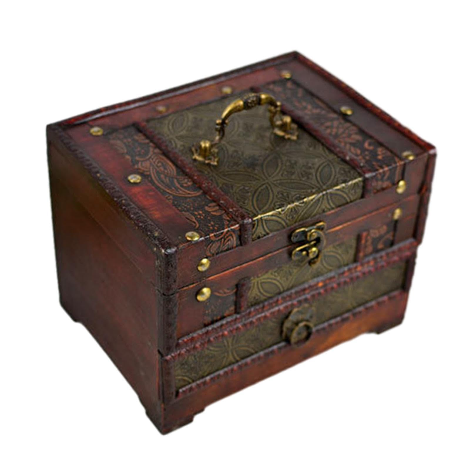 Twisaxc Large Capacity Jewelry Case Vintage Wooden Jewelry Box Elegant Storage For Keeping Secure And Organized Vintage Wooden Box Decorative Storage, Style B