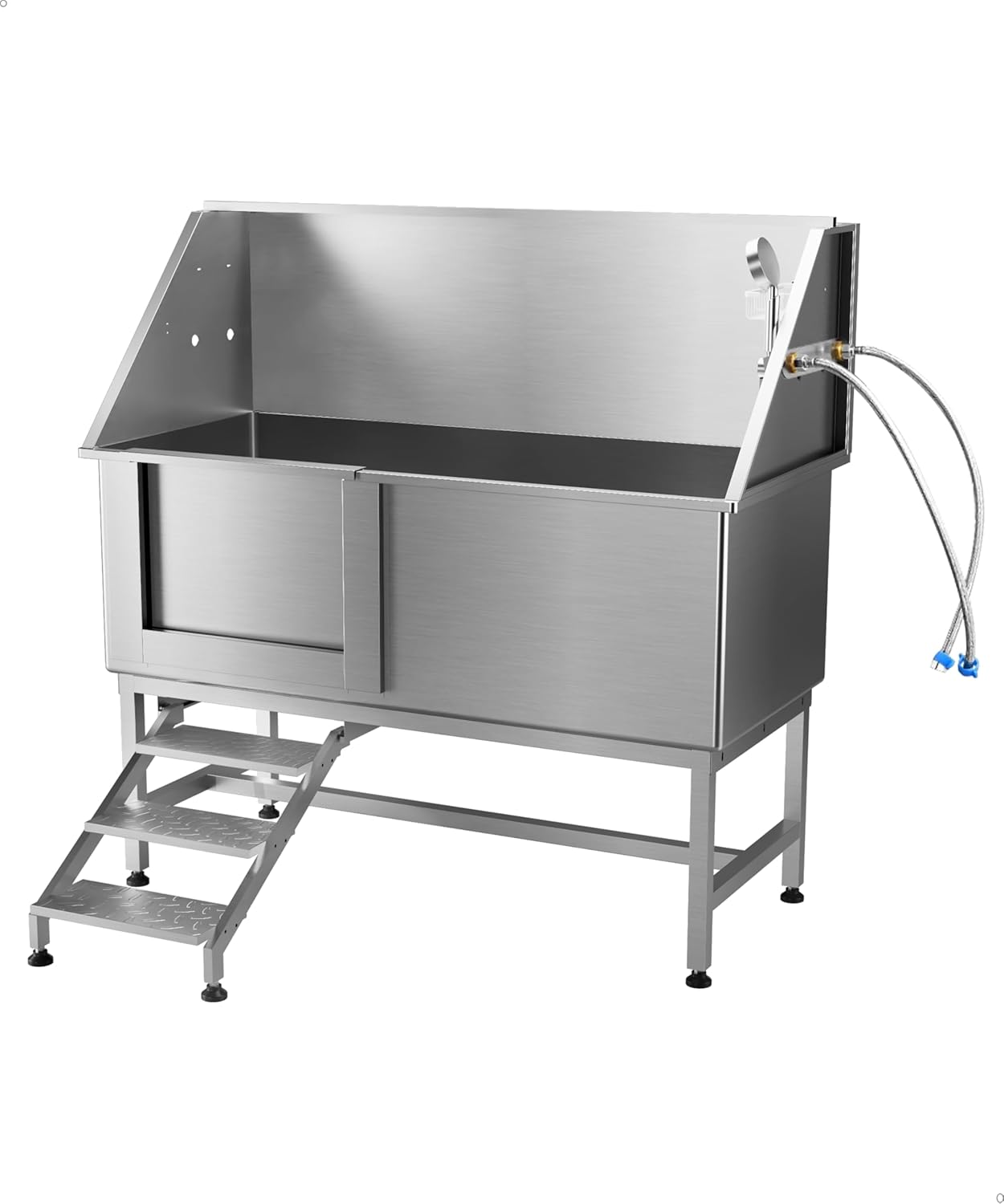 Professional 62" Stainless Steel Dog Washing Station – Grooming Tub with Sliding Door, Steps, Anti-Slip Mat, Adjustable Sprayer, Faucet & Drain – for Large, Medium, Small Dogs at Home or