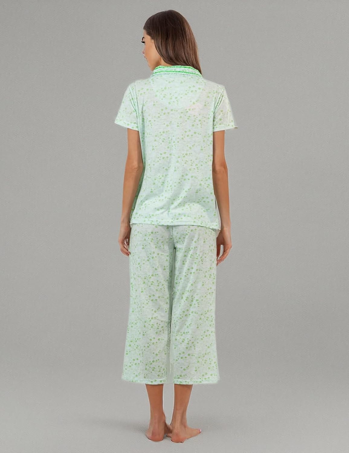 Casual Nights Women's Sleepwear Top & Capri Pants Pajama Set Shirt with Printed Bottom Pjs - Image 5