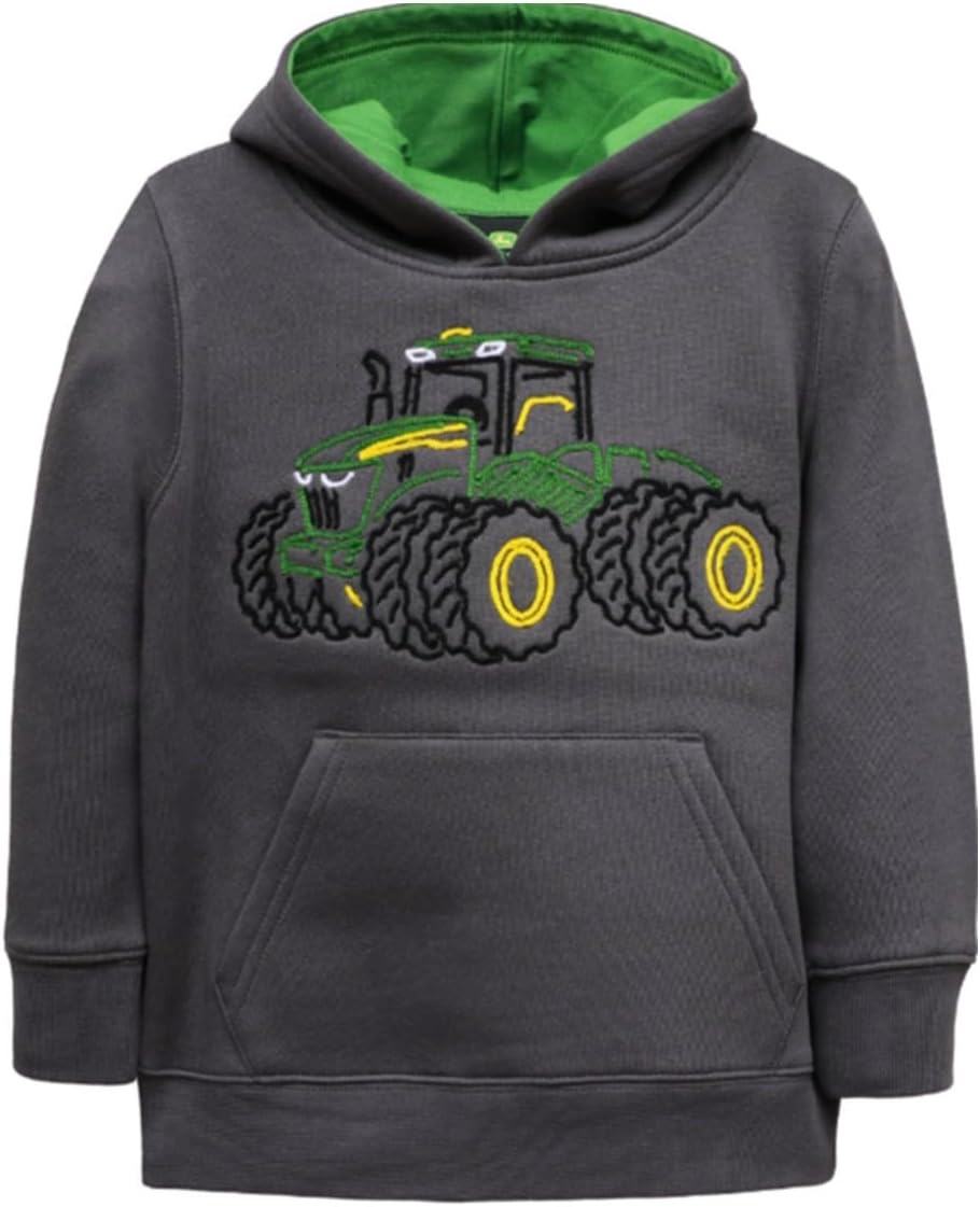 John Deere Gray Chain Stitch Embroidered Tractor Hoodie Sweatshirt Sizes 5 6 7