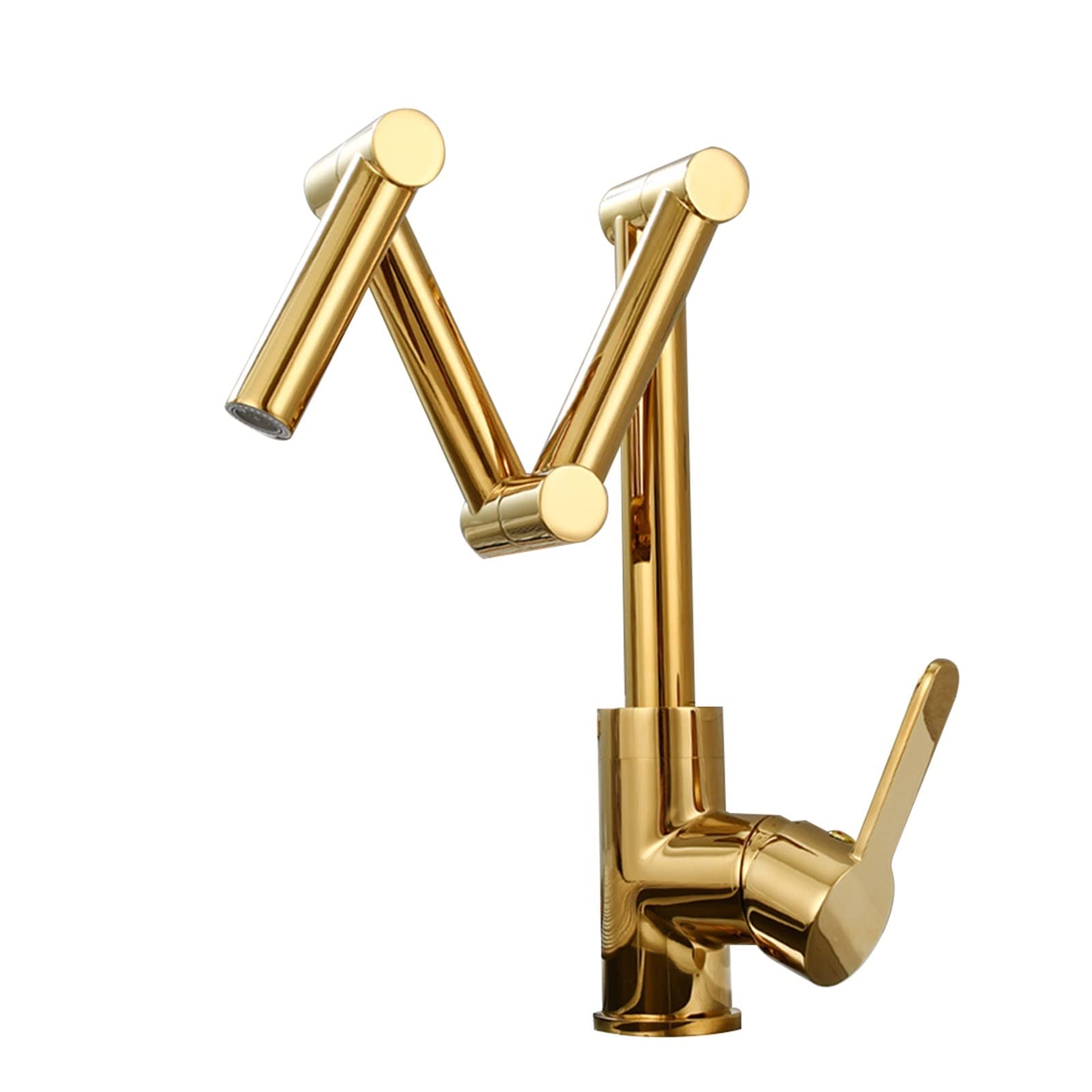Kitchen Sink Faucet Deck Mount Single Handle Pot Filler with Folding Spout, Brushed Nickel,Durability(Gold)