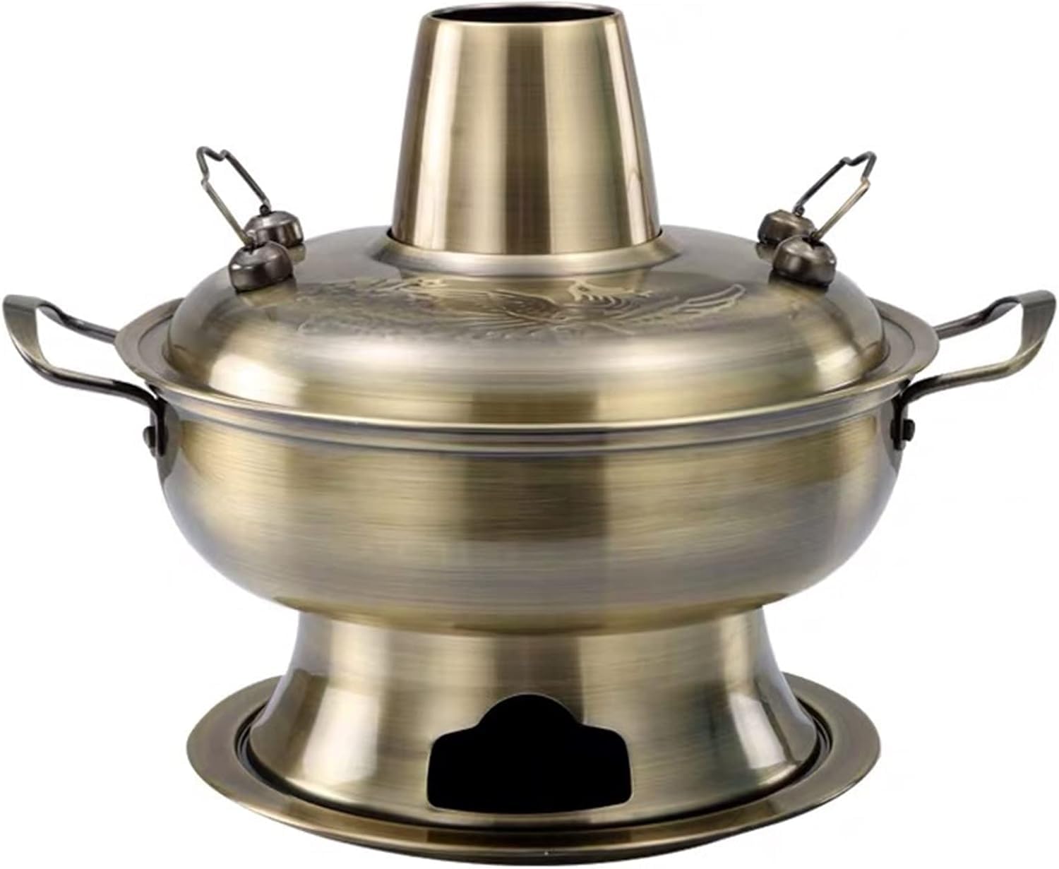 NGDFGR Traditional Chinese Copper Hot Pot,Stainless Steel Charcoal Hotpot Cooker Chinese Soup Pan Cooking Cookware Pot Party Taurant,Gold,32Cm,Bronze-28cm