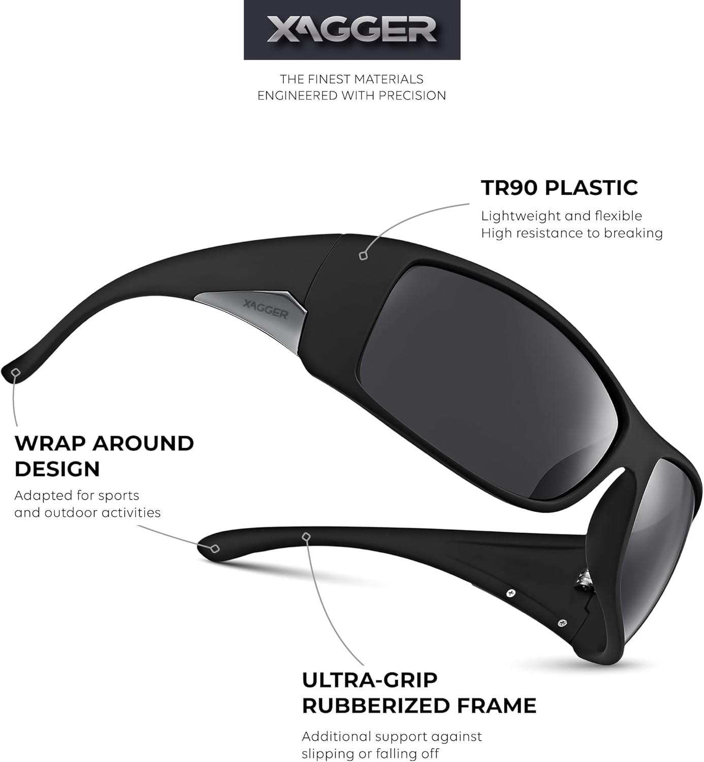 Xagger Wrap Around Oversized Sport Polarized Sunglasses for Men TR90 Frame Driving Fishing Sun Glasses - Image 2