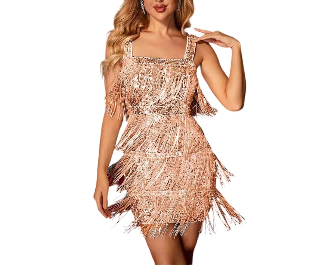 Vestido de fiesta con borlas y cuentas para mujer, sin mangas, sexy, mini vestido ajustado