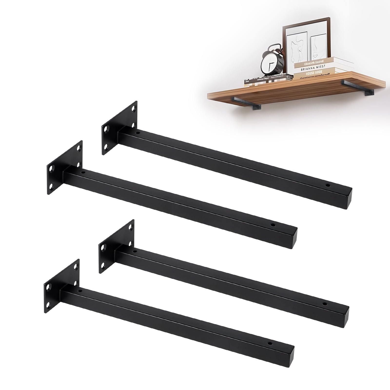 LALAGO 4 Piezas Soportes para Estante, 30cm Escuadras para Estanterias, Flotante Escuadra Industrial, Soporte de Estante Flotante, Soporte Ocultos Para Baldas de Pared, Capacidad de Carga: 40kg