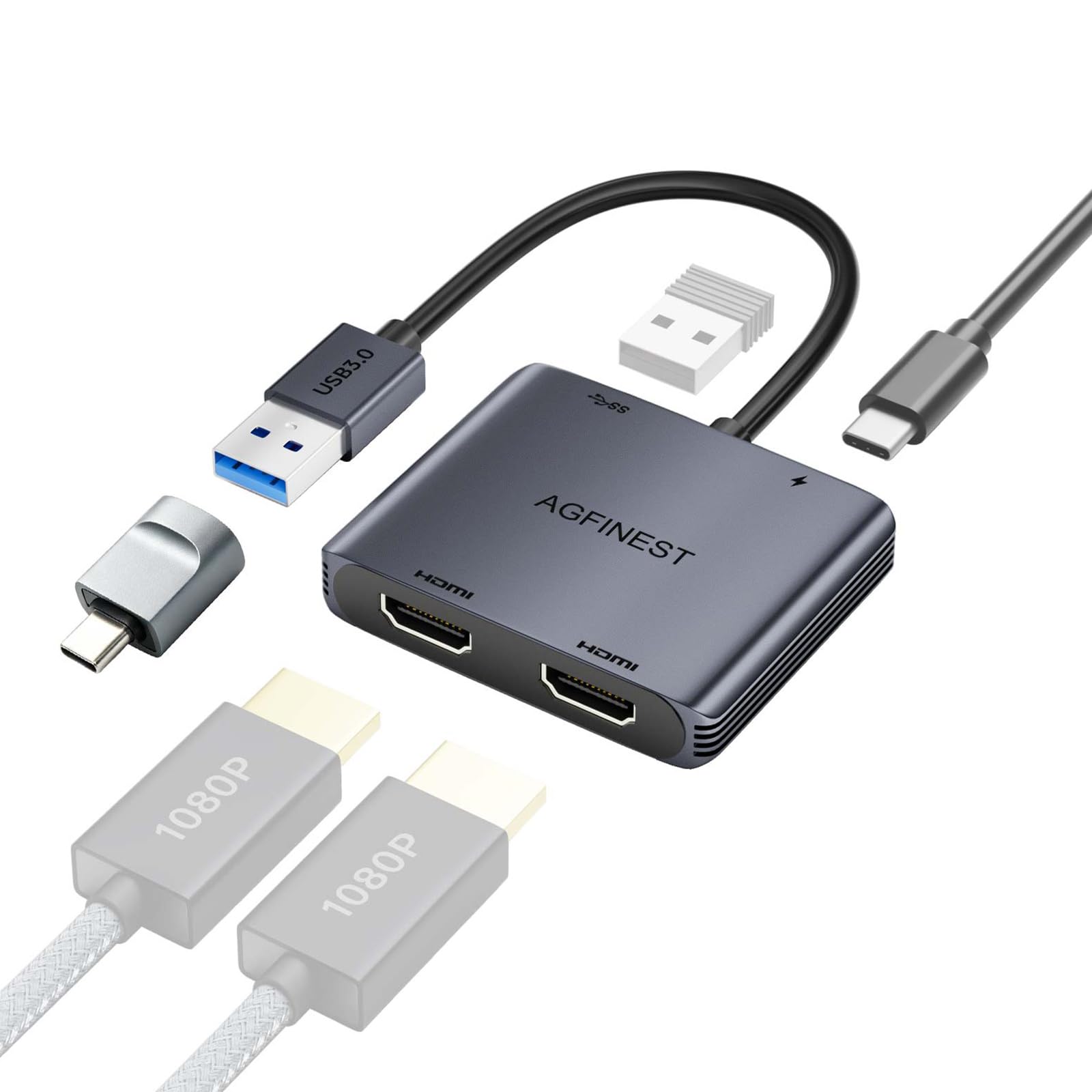 Adaptateur USB 3.0 vers Double HDMI, Dual 1080P@60Hz pour Windows et macOS