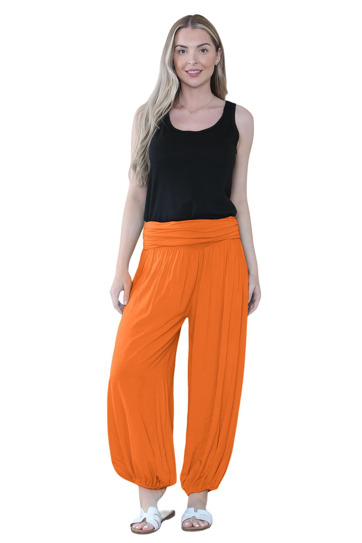 Pantaloni harem larghi da donna italiani Alibaba, comodi ed eleganti, vestibilità larga, pantaloni harem da donna UK | Pantaloni estivi perfetti per le donne UK, Arancione, Taglia unica