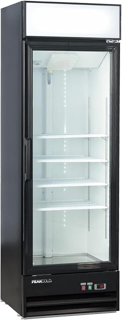 PEAKCOLD Single Glass Door Commercial Refrigerator - Retail Merchandiser Cooler; 14 Cubic Ft.