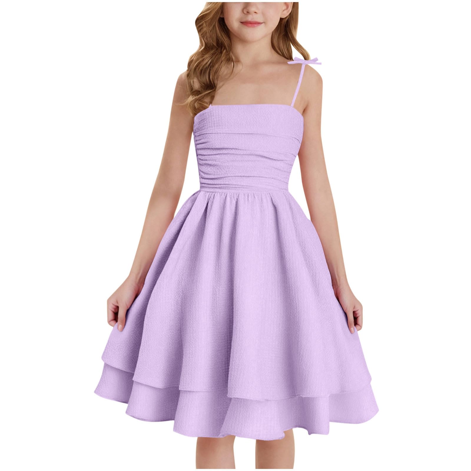 duxyoz Smocked Mini Dresses for Girls Fancy Dress for Kids Summer Solid Color Casual Sleeveles Sundress Party Birthday Occasion Dresses Beach Midi Dress 10-11 Years Purple