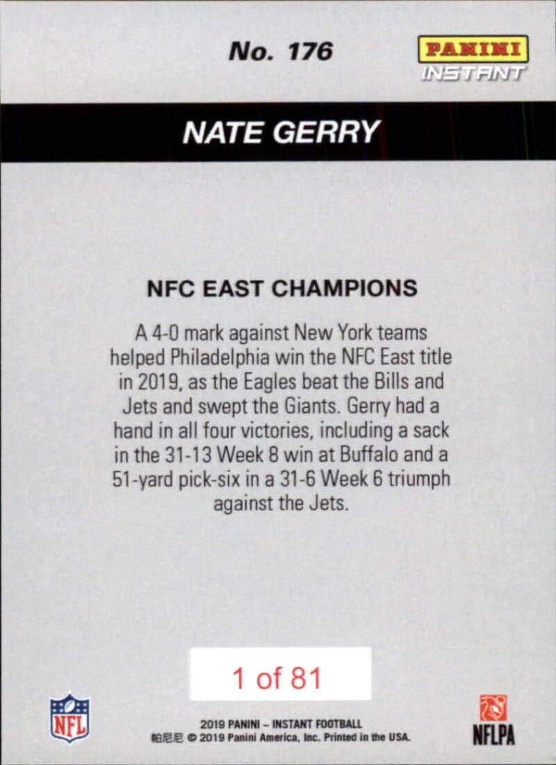2019 Panini Instant Football Playoffs #176 Nate Gerry Philadelphia Eagles RC Rookie Print Run 81 NFC East Champions Official NFL Trading Card