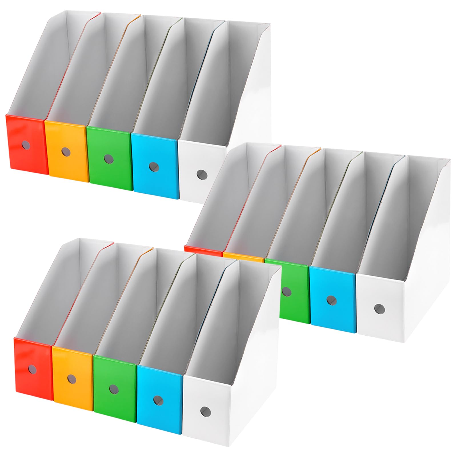 15 sztuk segregatorów stojących A4, 26 x 27 x 9 cm, segregator na czasopisma, kolorowy karton, 5 kolorów, do biura, domu, niebieski, zielony, żółty, biały, pomarańczowy