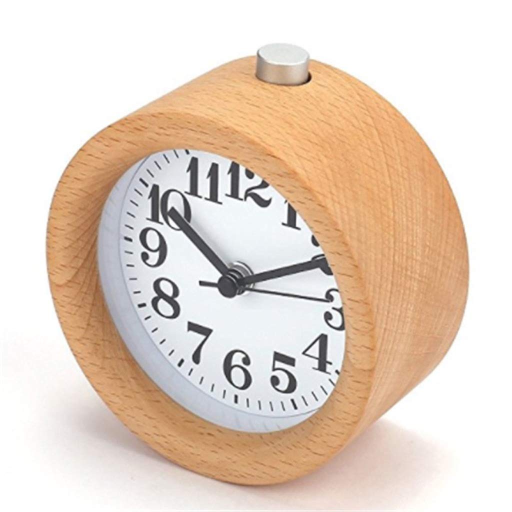 Handmade Classic Small Round Wood Desk Alarm Clock with Desk Lamp for Home Dropshipping