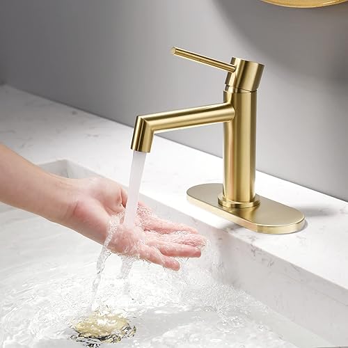Miniatura 2 de DICOYA Grifo de lavabo alto de oro cepillado, grifo de lavabo alto de un solo orificio para fregadero sobre encimera, diseño moderno de baño de