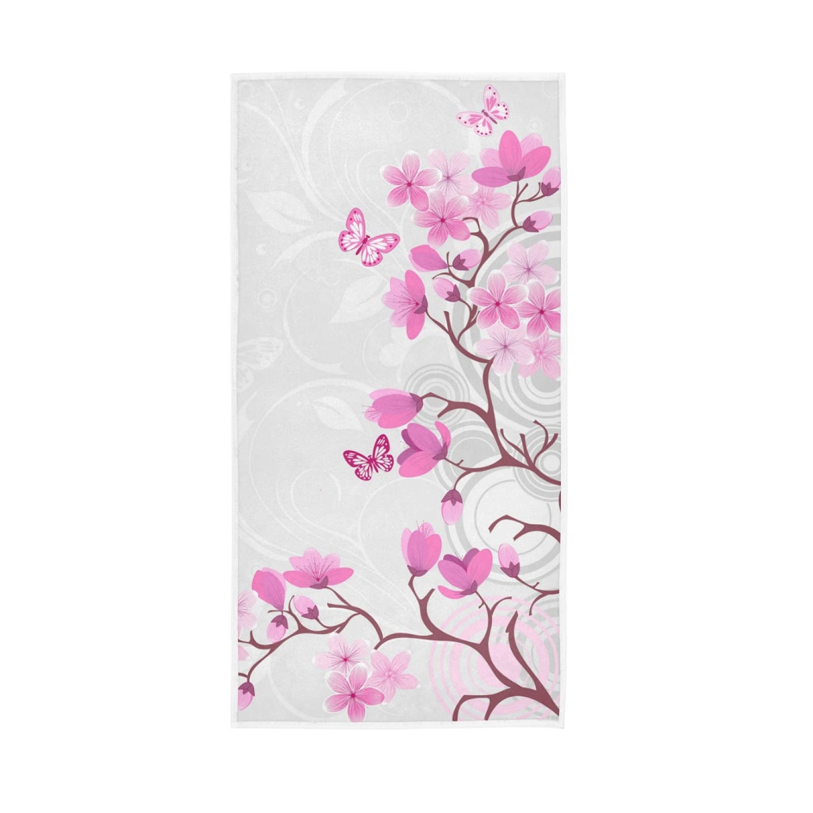 LSRCPD Pink Cherry Blossom Flowers On Grey Soft Hand Bath Towel 30" x 15" Thin Fast Drying Absorbent Soft Towels for Kitchen Gym Spa Hotel Beach