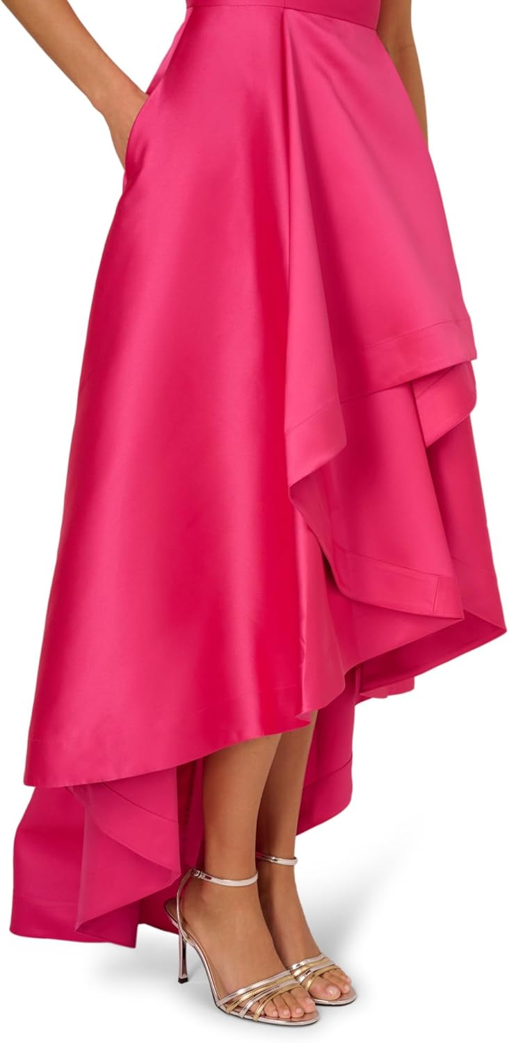 Adrianna Papell Women's Mikado High Low Gown | Sleeveless Halter Top Dress with Ruffled Skirt & Luxe Mikado Fabric