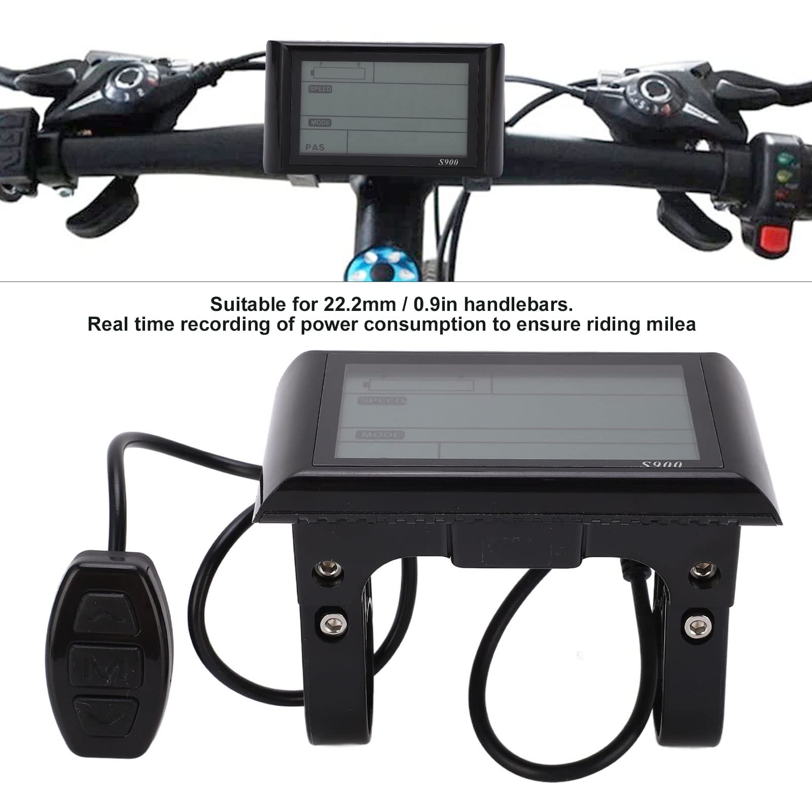 36V 48V LCD Display, S900 Electric LCD Bicycle Display Meter, Waterproof S900 Display Control Panel LCD Display Cycling Computer, for Bicycle Modification