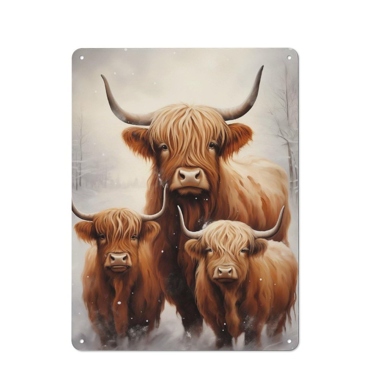 Junmoney Highland Cow Family Xmas Tin Wall Plaque With Design 40X30cm, Country Vintage Cottage Wall Art For Kitchen, Cottage, Porch Or Garden Room