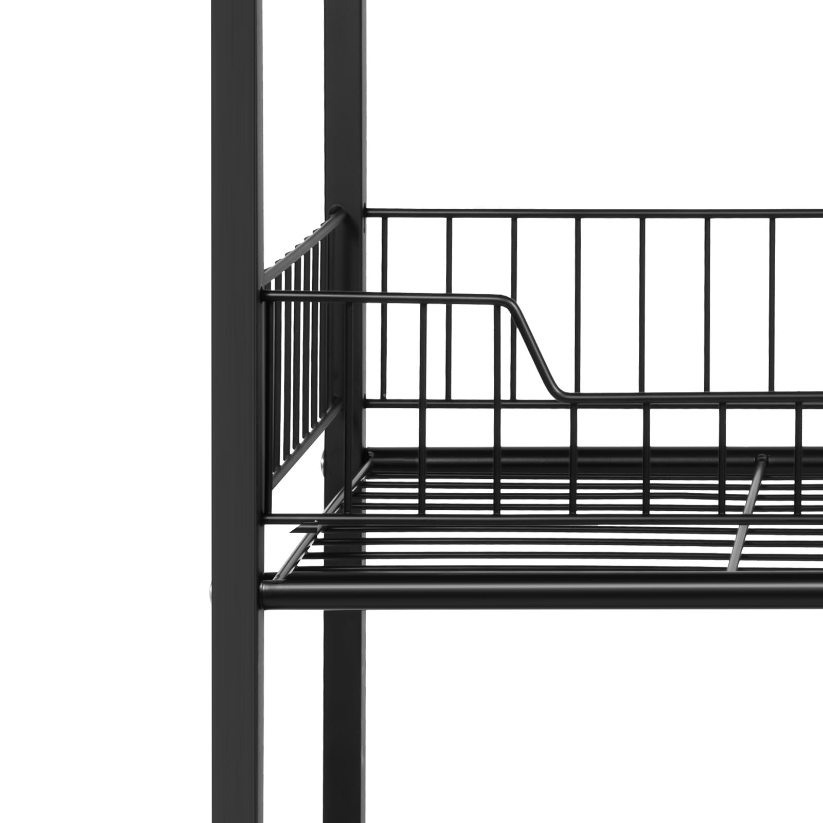 Étagère à collations à 4 niveaux en métal noir avec roulettes, grande capacité de charge, ouverte et peu encombrante, idéale pour la cuisine, le supermarché et le commerce au détail