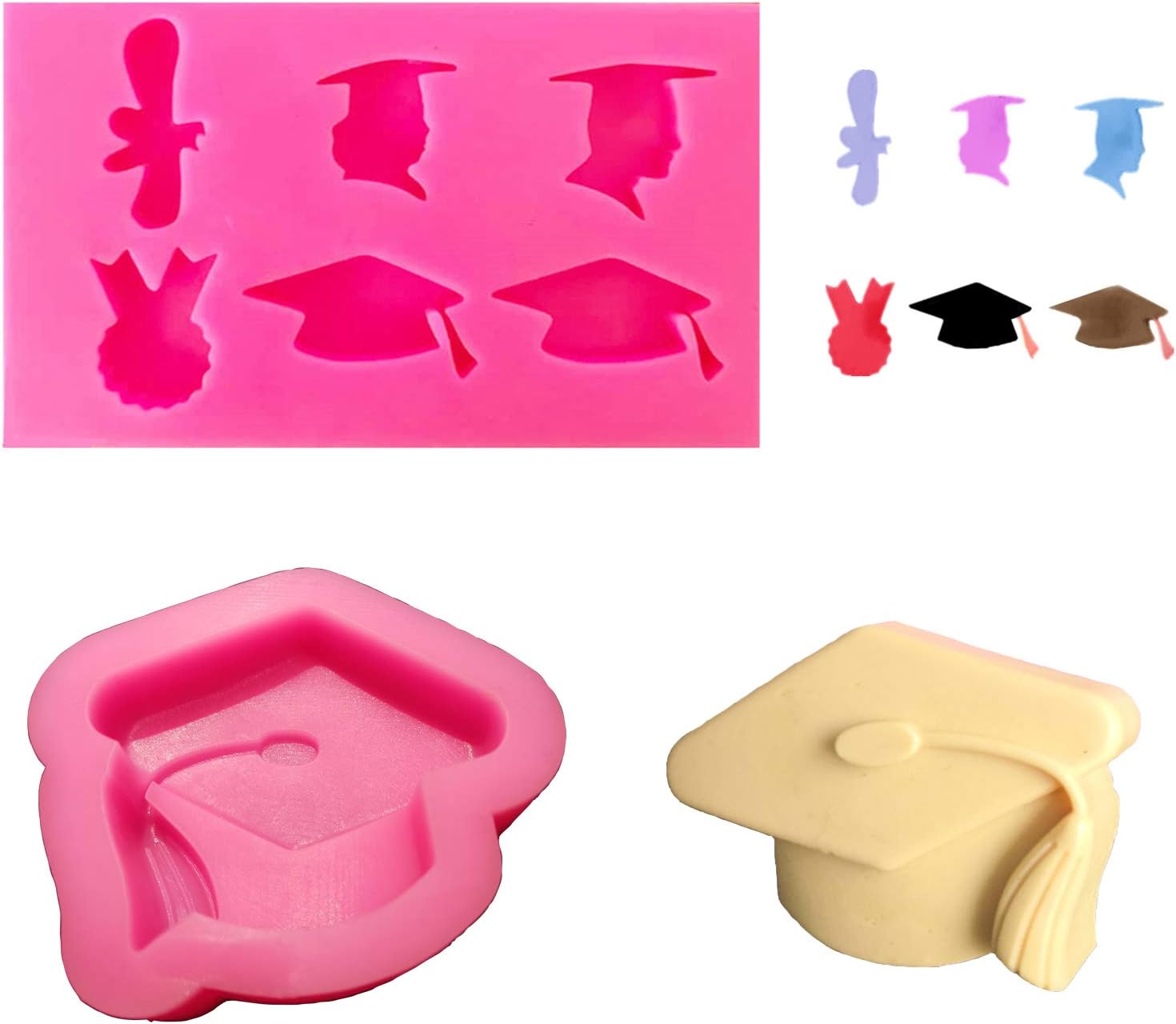Graduation Silicone Mold Mini Graduation Cap Diploma Fondant Chocolate Candy Soap
