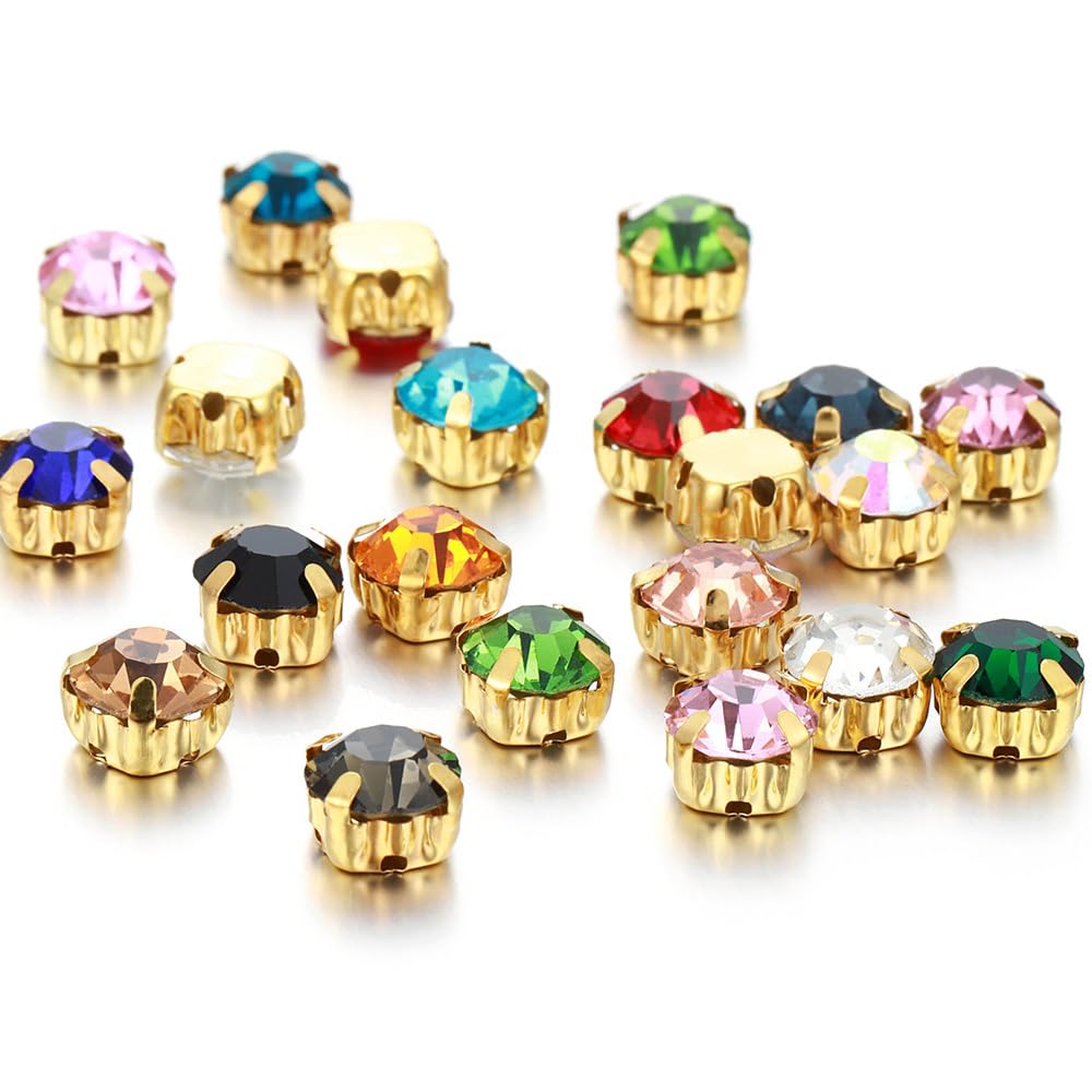 Photo 1 of 100pcs Gold Claw Sew On Rhinestones Flatback Crystal Glass Gems Crafts Sewing for Needlework Clothes Dress Bag Shoes Accessories(Mixed Colors-6mm)