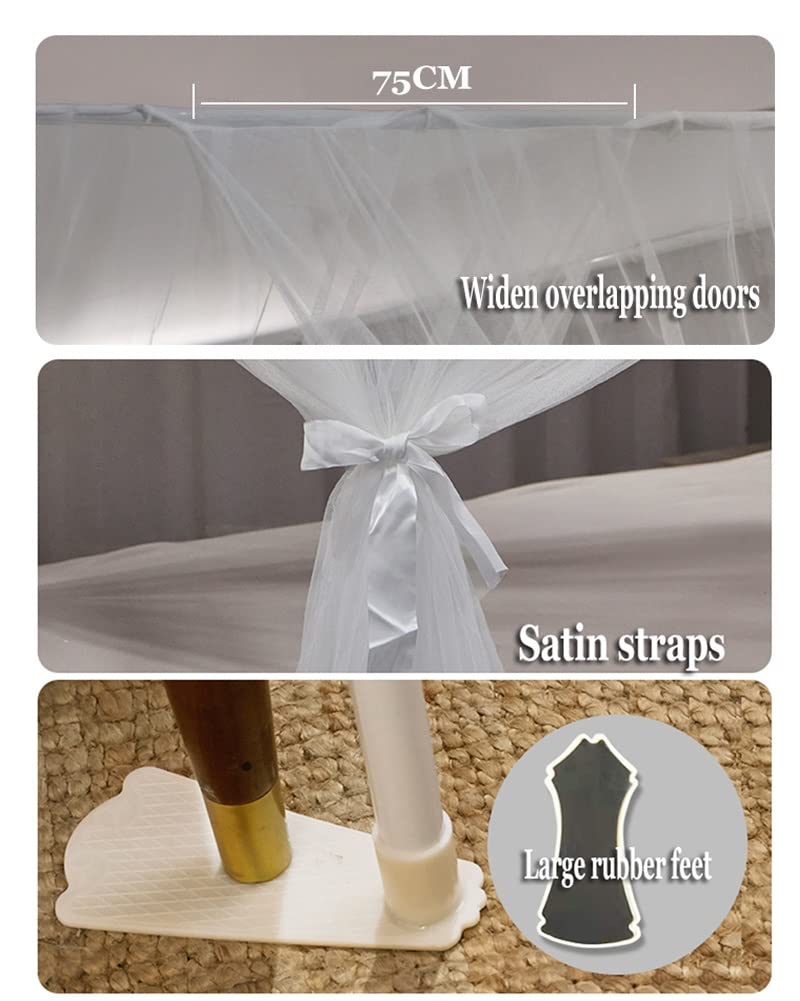 OKUOKA Zanzariera a baldacchino per Letto a baldacchino a 4 Angoli- High-2M, Tende da Letto per Arredamento Camera da Letto Estiva per Twin Queen King, con Supporto (Color : White, Size :