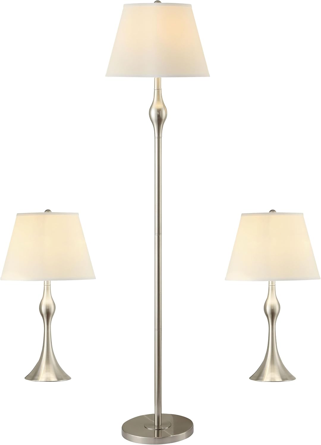 Coaster Home Furnishings - Griffin - Metal & Fabric - 3-Piece Floor and Table Lamp Set with Empire Shades - Living Room and Bedroom - Brushed Nickel - 901235