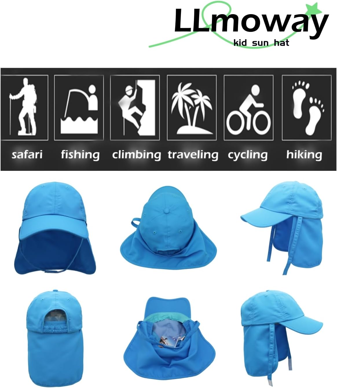 LLmoway Boys Beach Hat with Strap Toddler Kids Sun Hats with UV Protection Neck Flap Quick Dry Baseball Caps 2-6Years - Image 6
