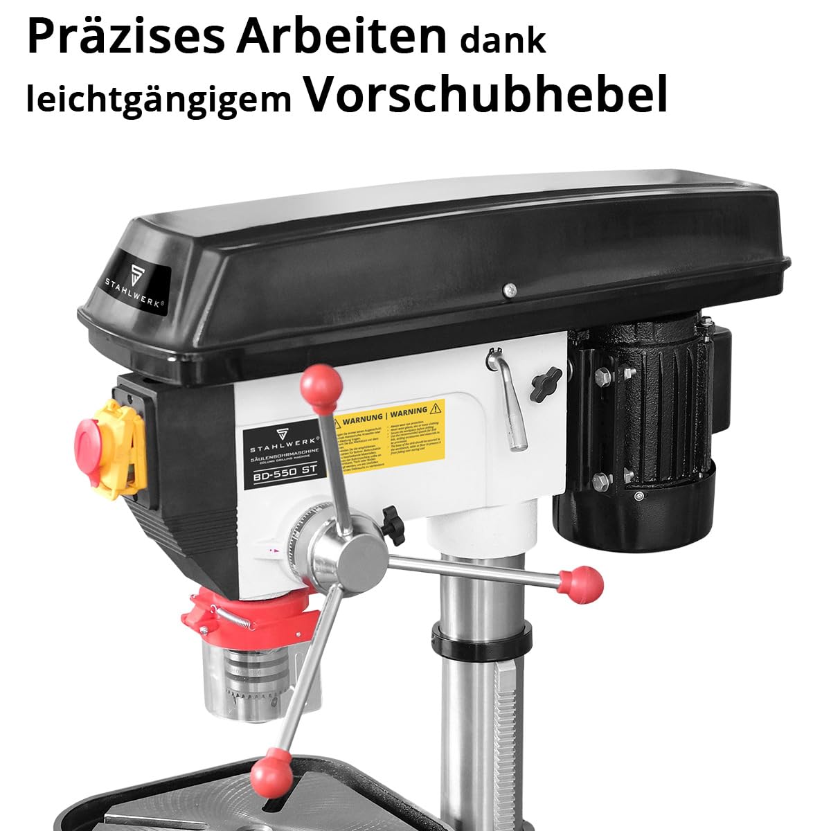 STAHLWERK Perceuse à colonne - Perceuse à colonne robuste de 550 W pour le bricolage, la construction métallique et le modélisme, diamètre de perçage Ø 16 mm, 200-2.800 tr/min