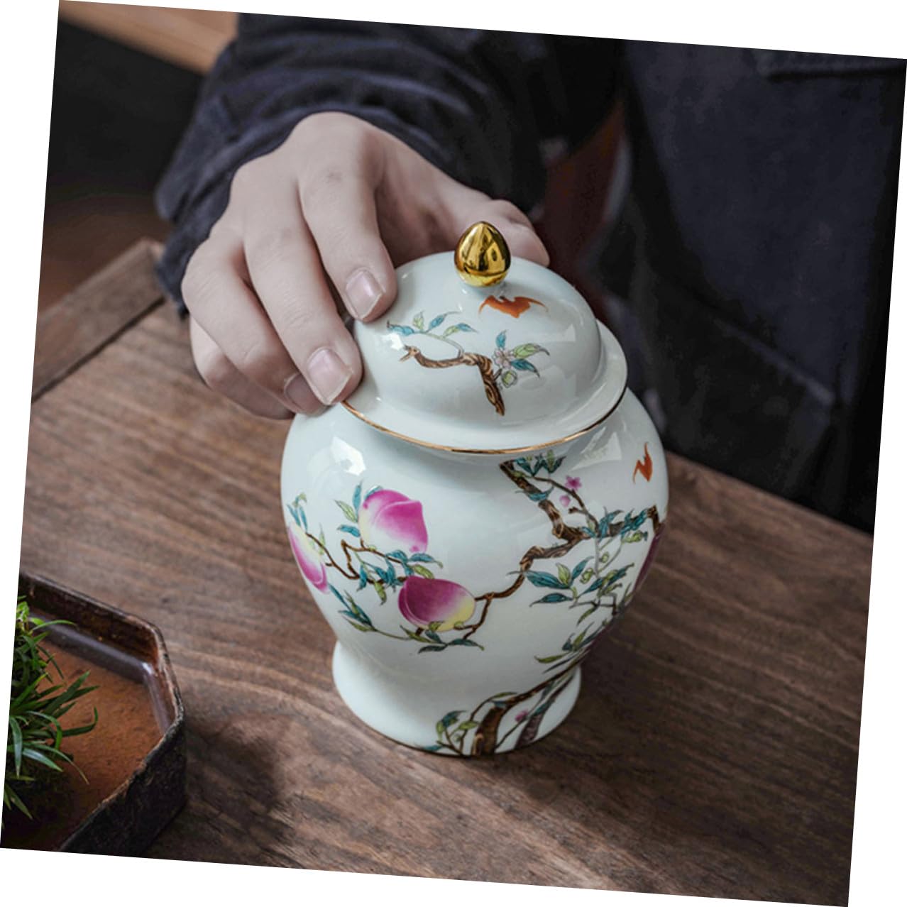 Gadpiparty Tarro de Té Decorativo Pequeño 500 Ml de Cerámica Tapa Hermética Sellada para Almacenamiento de Hojas Sueltas y Uso Doméstico en Cocina Multifunción