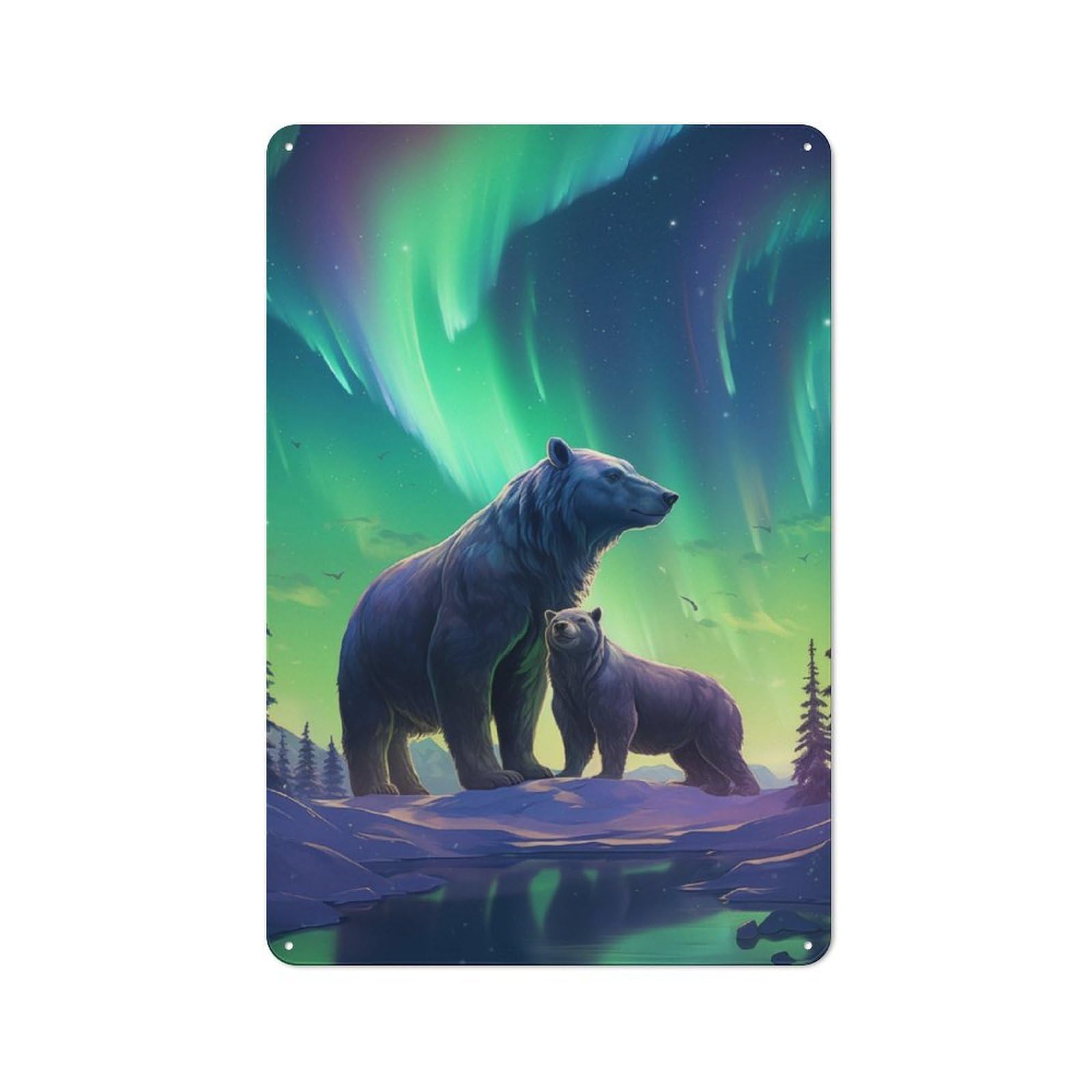 Bear And Cub Northern Understated Metal Wall Decor 30x20cm, Decorative Metal Sign for Workspace, Cafe, Shop Or Desk Area