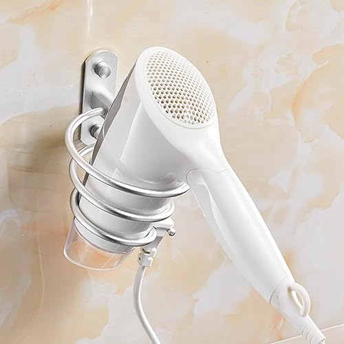 Miniatura 7 de Soporte para secador de pelo montado en la pared de acero inoxidable, estante en espiral, autoadhesivo, color plateado