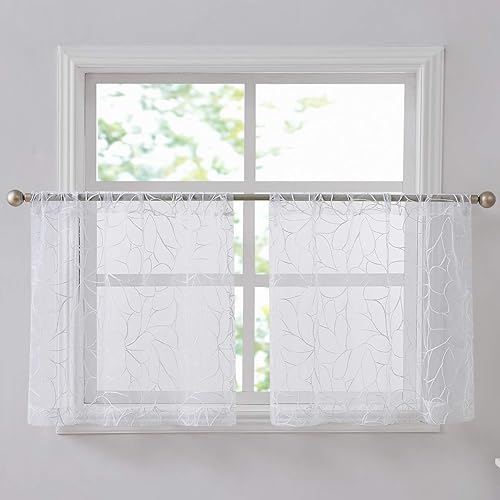 Miniatura 2 de Warm Home Designs Par de cortinas cortas de cocina de 30 x 36 pulgadas con hilo blanco. Utiliza nuestras cortinas bohemias para café como cortinas