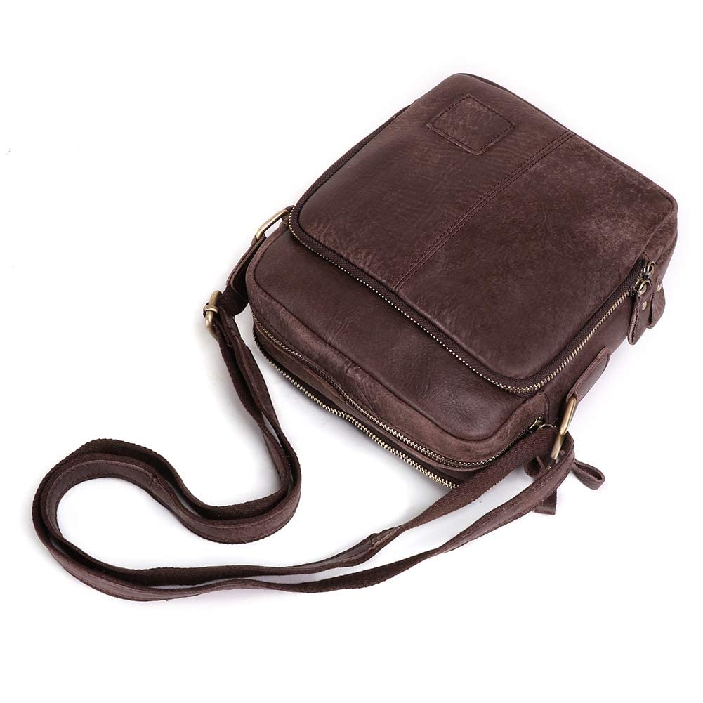 BAIGIO Umhängetasche Herren Leder Schultertasche Vintage Herrentasche Messenger Bag mit Schultergurt für Arbeit Reise Alltagsleben (Dunkelbraun)