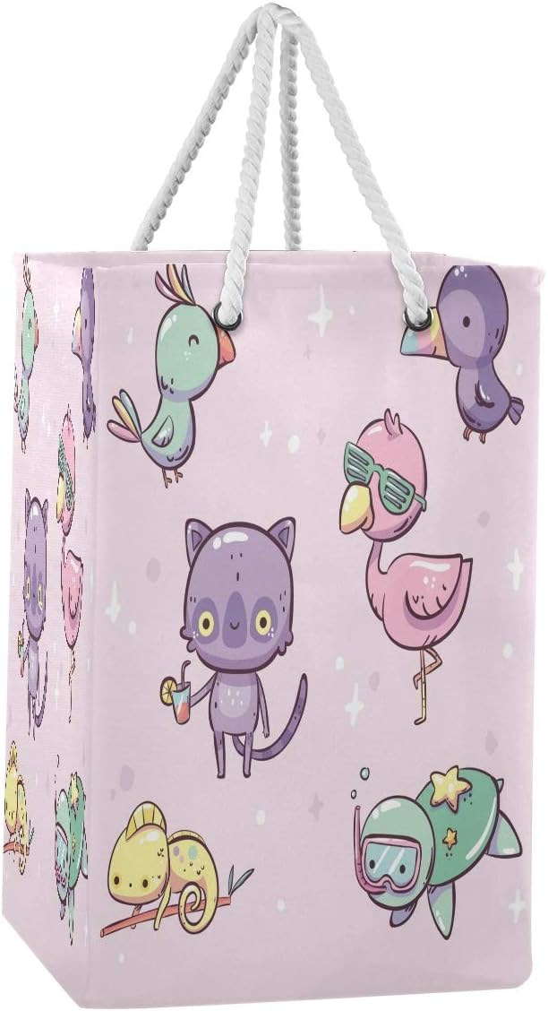 ピンクの鳥おかしいウミガメランドリーハンパーバスケット大型折りたたみ式洗濯ビン折りたたみ式収納折りたたみ式衣類バッグランドリールーム