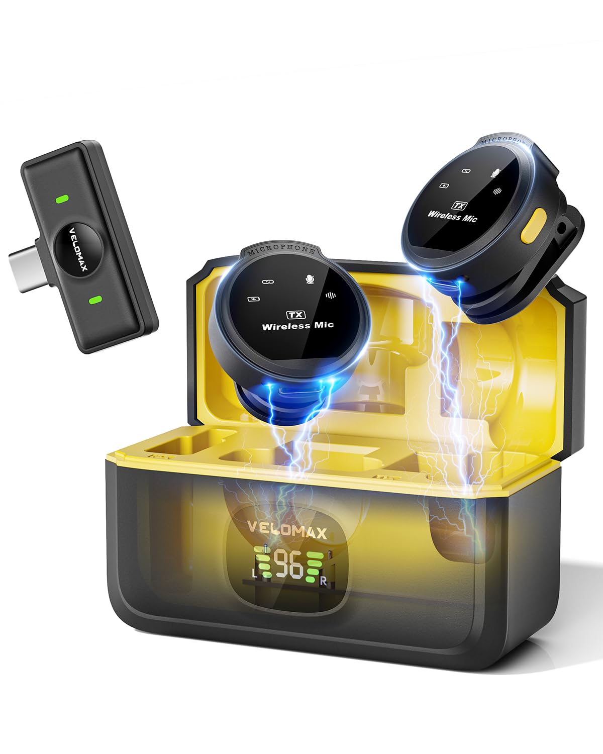 VELOMAX Wireless Mic for Youtubers, Noise Cancellation Wireless Microphone with 164FT 40H Battery, Mic for YouTube Wireless, Microphone for Recording, Vlogging (Type-C Port Version)