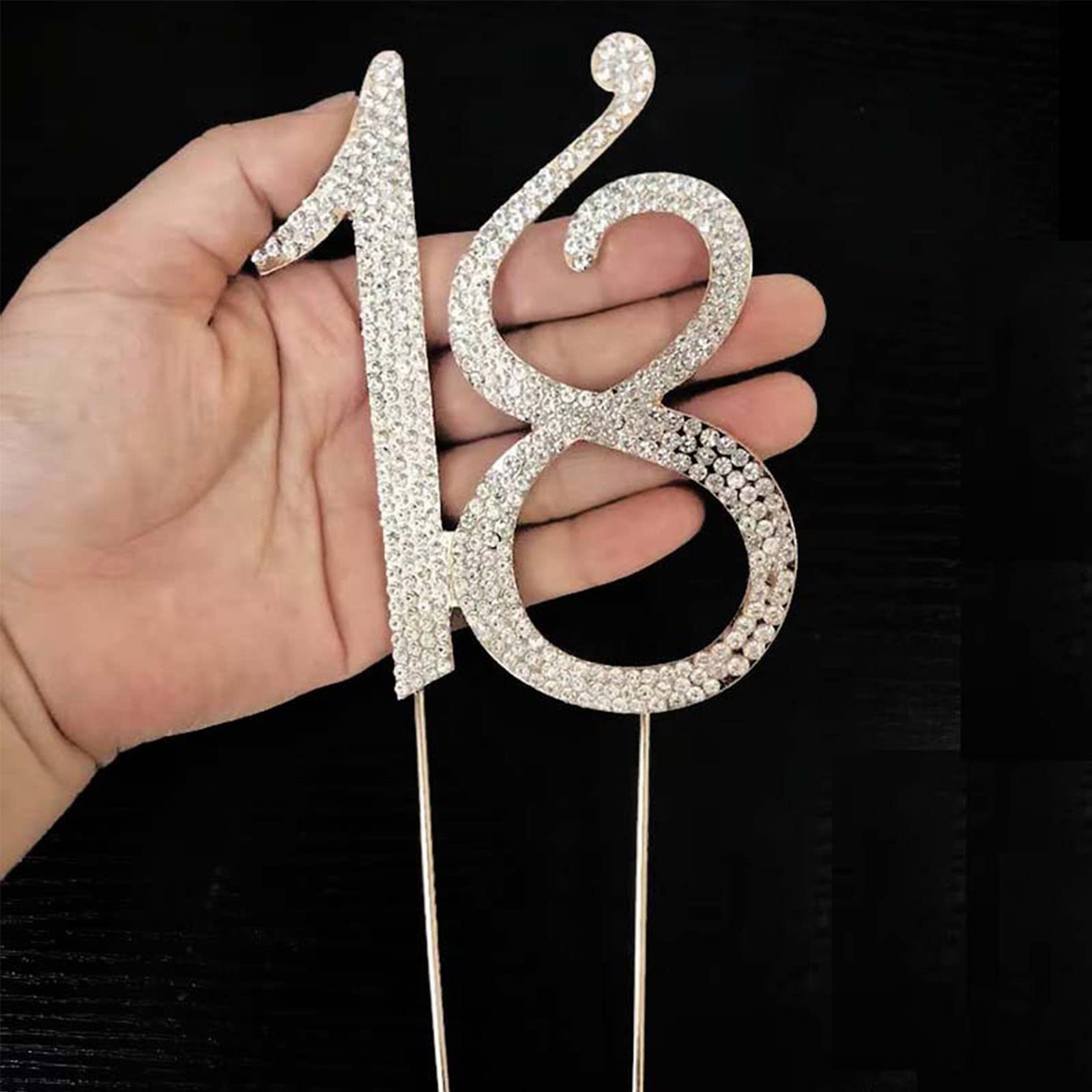 Cake Topper Numero 18 Argento - Decorazione Torta Compleanno Con Strass - Foto 7