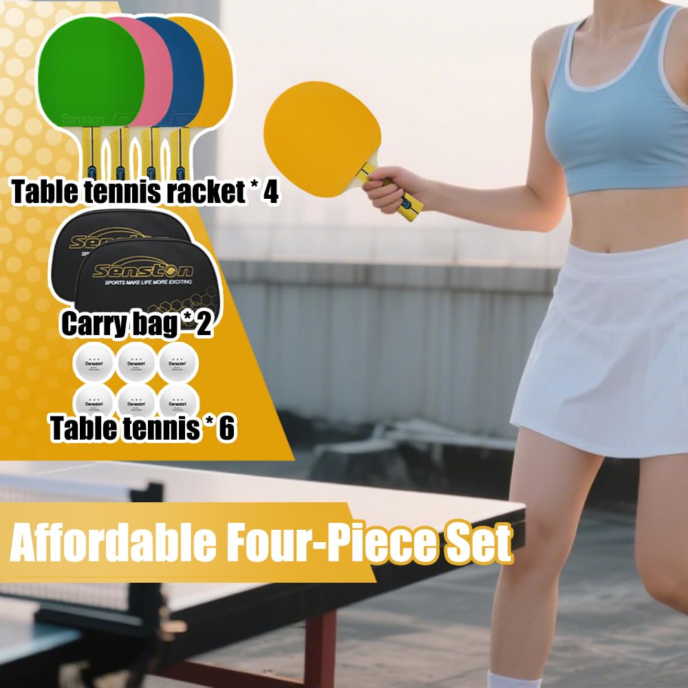 Senston Lot de 4 raquettes de ping-pong tendance, parfaites pour la famille et les amis | Les meilleures raquettes de tennis de table