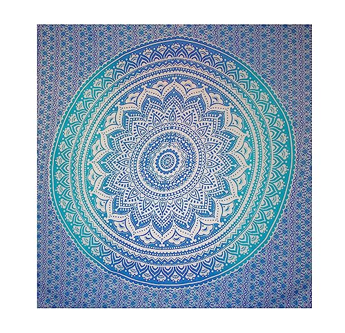 BRICOMIRAS Toalla Grande, para Picnic, Playa , Manta de Pared 100% Algodon, Mantel/Alfombra/Pareo/Tapiz (210x230cm, Azul Mandala)