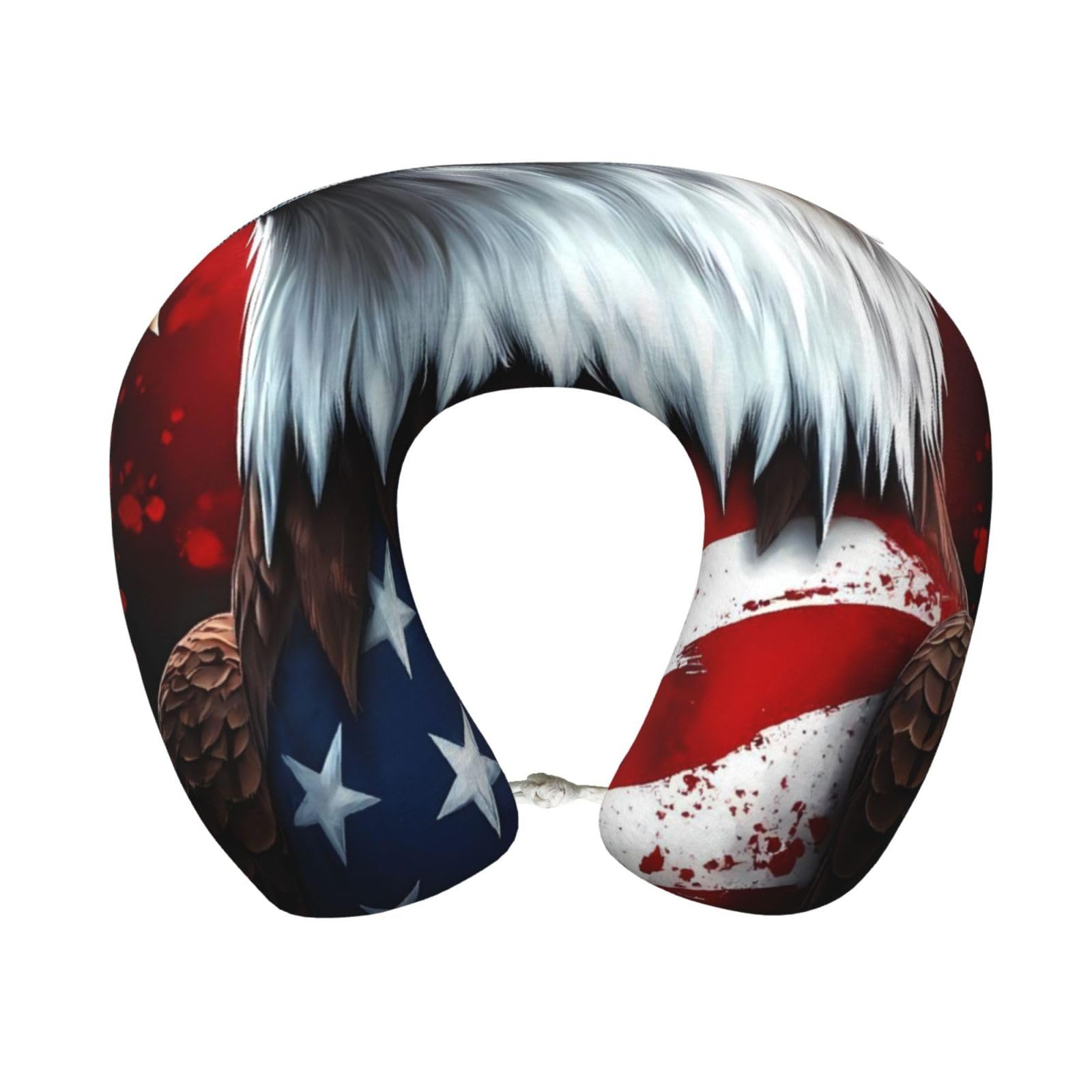 peiyeety USA Bald Eagle Print Travel Pillow Memory Foam, Portable Neck Pillow for Airplane, Car and Office