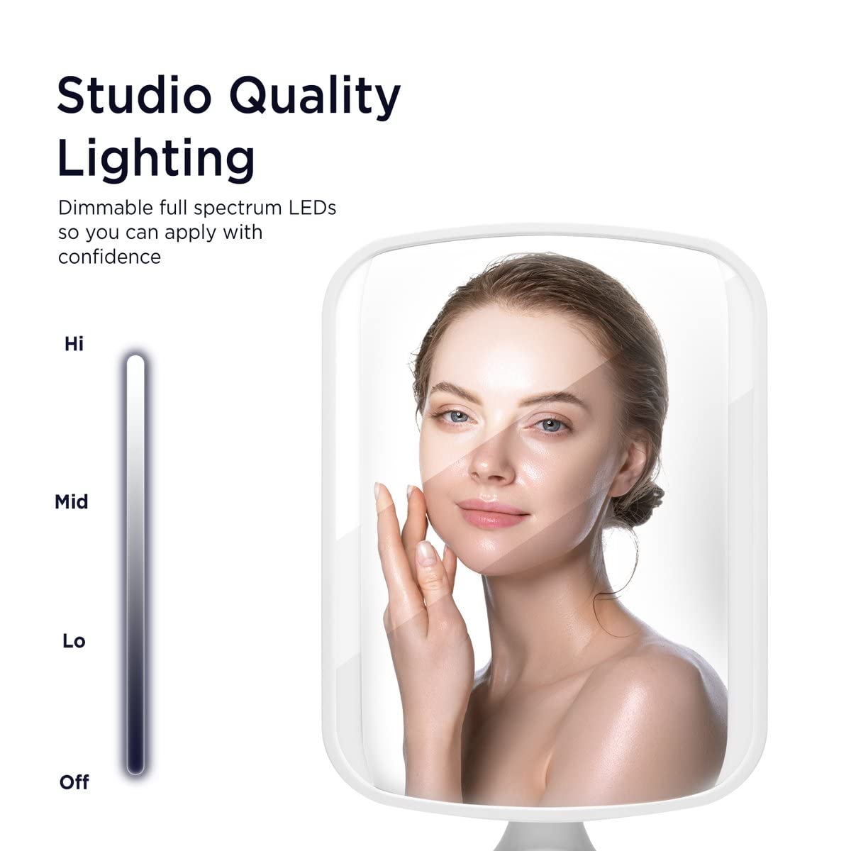 iHome 7" x 9" Reflect ll iCVBT3 Adjustable Vanity Mirror, Makeup Mirror with Bluetooth Audio, Hands-Free Speakerphone, LED Lighting, Siri & Google Support USB Charging, Flat Panel LED Lighting (White)