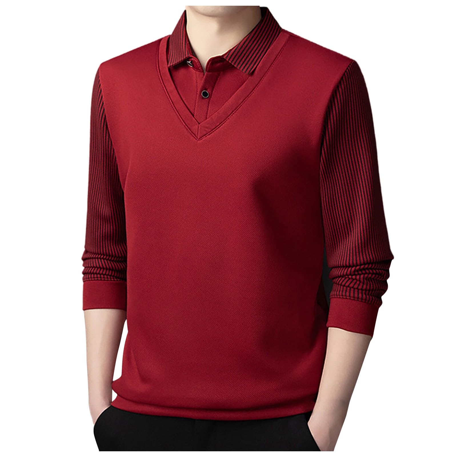 Camiseta de manga larga de dos piezas con cuello grueso a para hombre, camiseta informal holgada de negocios, camiseta de comercio exterior a la moda