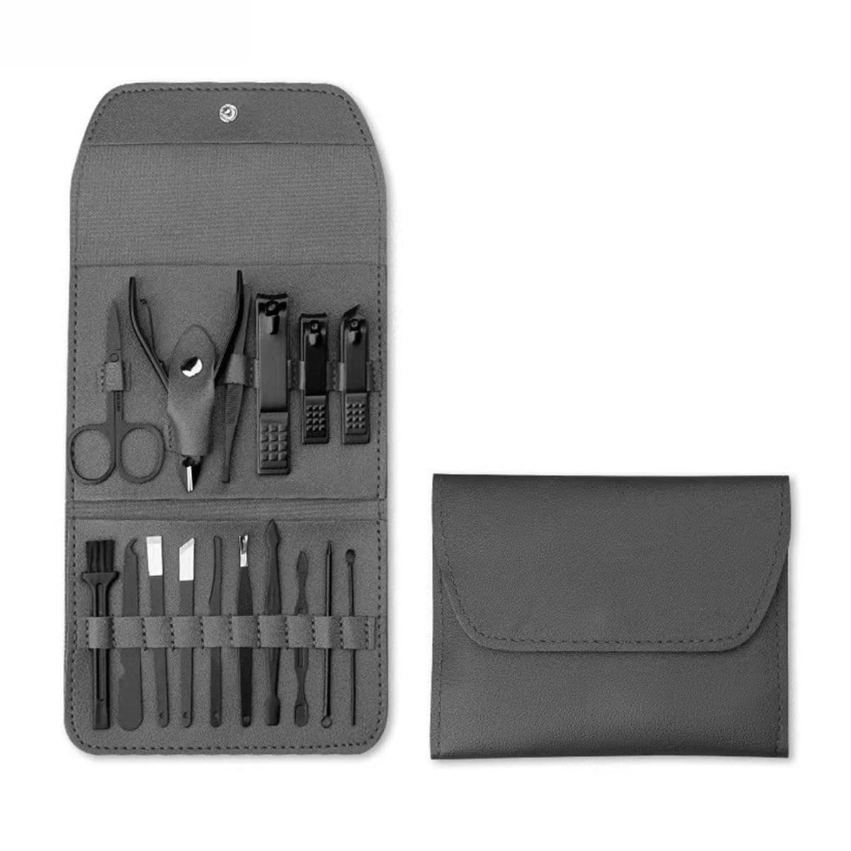 Kit Manicure e Pedicure 16 Peças Aço Inoxidável com Estojo (Preto)