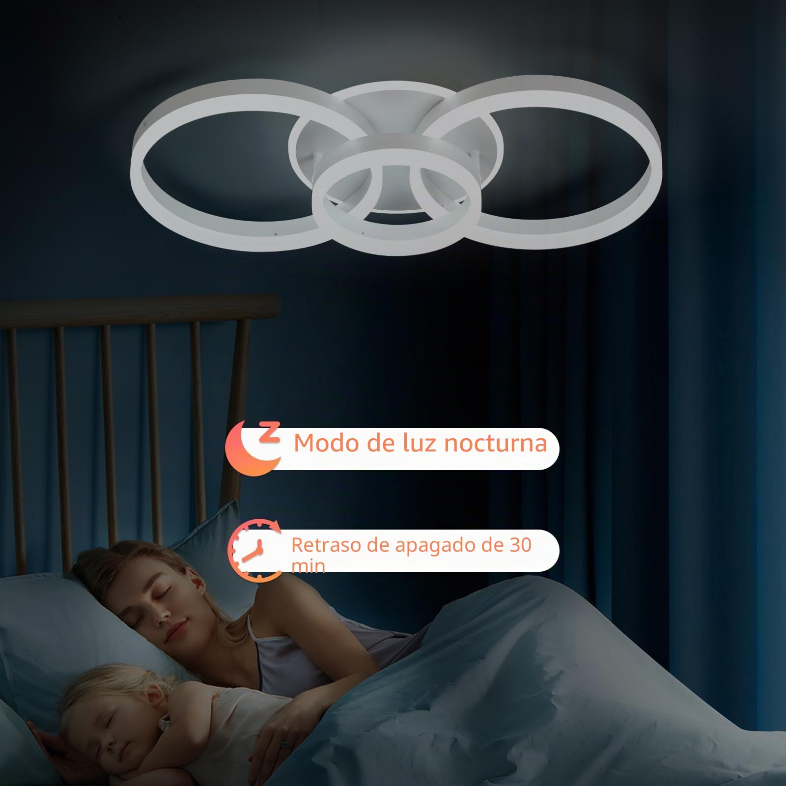 Lámpara de techo regulable con mando a distancia, 65 cm, 50 W, diseño moderno de 3 anillos, lámpara de techo LED para salón, dormitorio, cocina, luz nocturna, función de memoria, color blanco