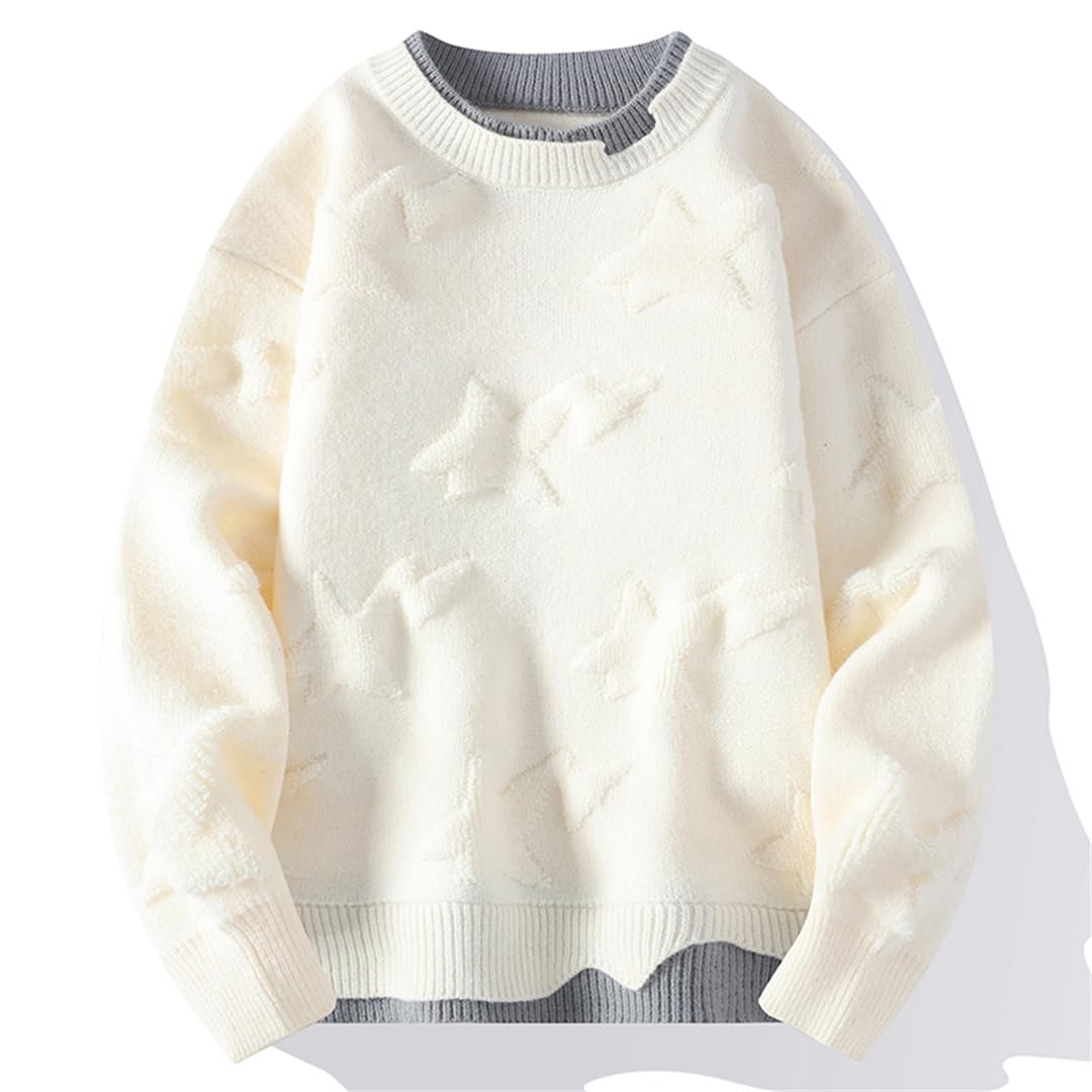 Maglioni da Uomo Stampati Harajuku Maglioni Lavorati A Maglia in Due Pezzi Falsi Pullover Solidi Larghi