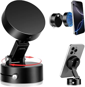 Magnetic Phone Holder,Vacuum Magnetic Phone Stand Suction Cup Phone Mount,Foldable, Retractable and 360 Rotatable Vacuum Phone Mount for Car/Gym/Mirror/Smooth Surface Black