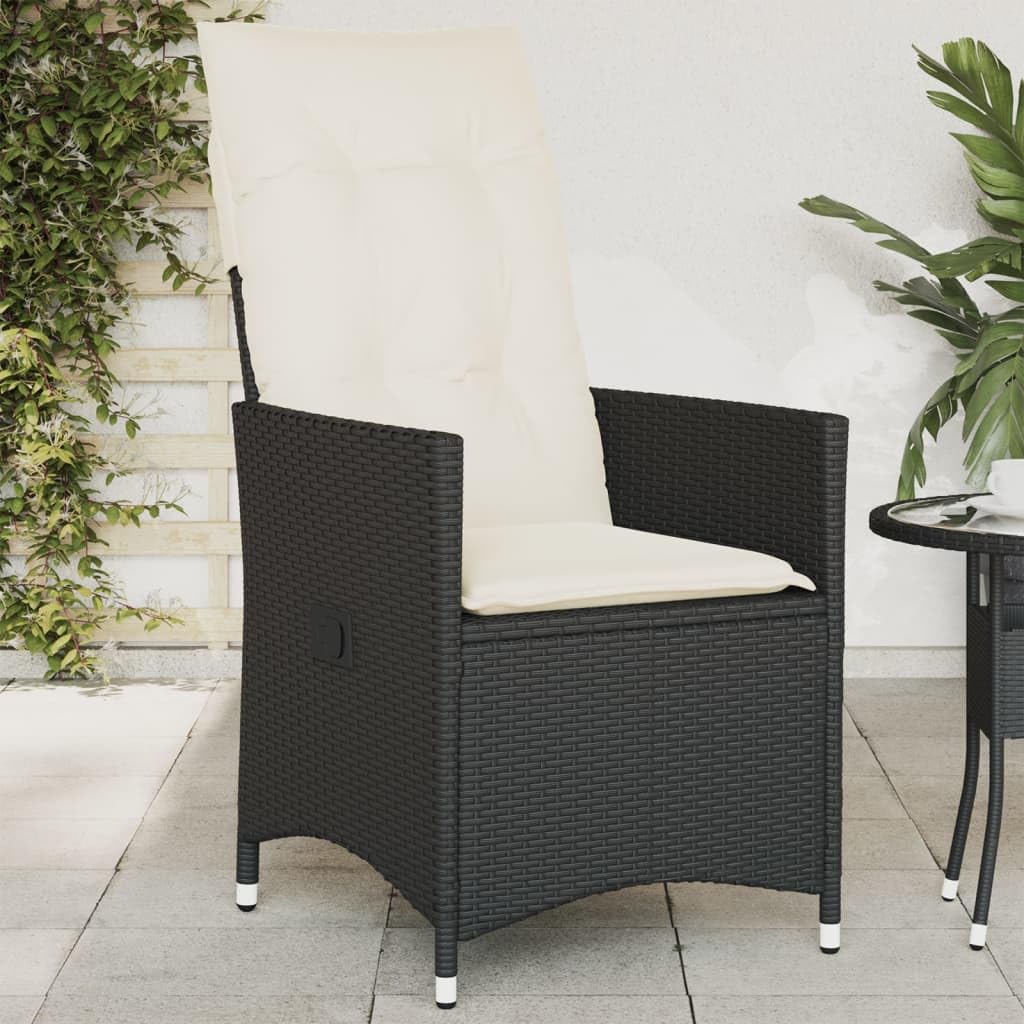 vidaXL Chaise inclinable de Jardin avec Coussins Noir résine tressée, Fauteuil de Jardin inclinable, Fauteuil inclinable de Jardin, Chaise inclinable d'extérieur